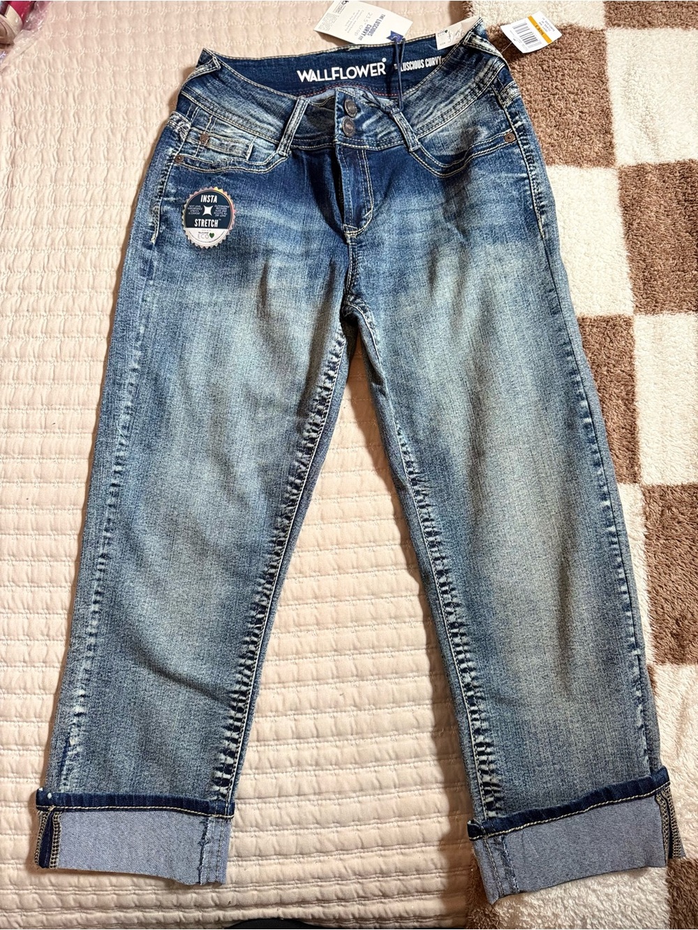Wallflower Women's Light Blue Boyfriend Cuffed Jeans